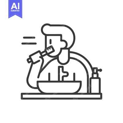 Aset desain premium: Man Brushing Teeth at Bathroom Sink with Toothpaste and Mouthwash