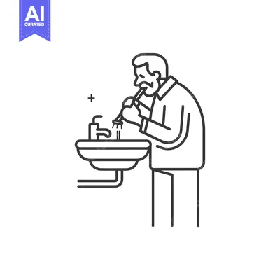 Aset desain premium: Man Brushing Teeth in Bathroom Sink