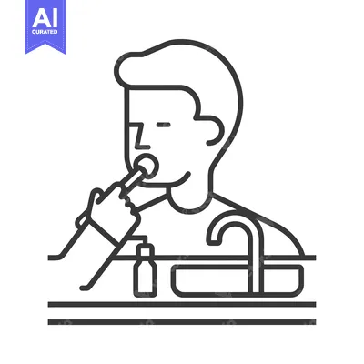 Man Brushing Teeth in Bathroom Sink