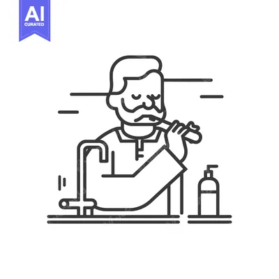 Man Brushing Teeth in Bathroom with Sink and Soap Dispenser