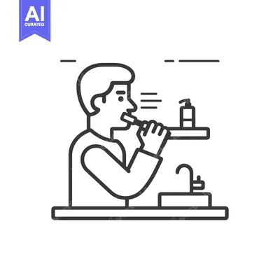 Man Brushing Teeth in Bathroom with Toothbrush and Toothpaste