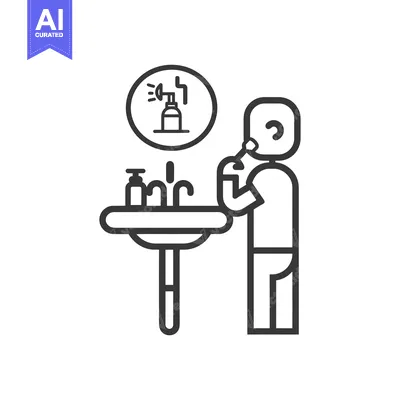 Aset premium populer: Man Brushing Teeth in Bathroom with Toothpaste Icon Above Mirror