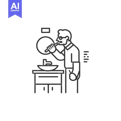 Aset premium populer: Man Brushing Teeth in Front of Bathroom Mirror