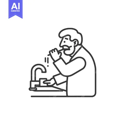 Aset desain premium: Man Brushing Teeth with Water Splashing