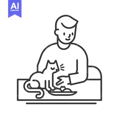 Aset premium populer: Man Feeding a Cat at a Table
