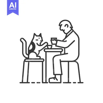 Aset premium populer: Man feeding a cat at a table