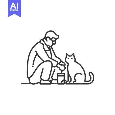 Aset premium populer: Man feeding cat from a can