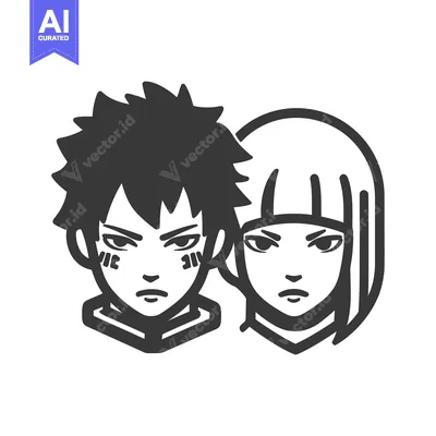 Stylized Duo: Boy with Spiky Hair and Girl with Bangs, Minimalist Blac