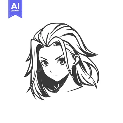 Aset desain premium: Striking Manga Girl Portrait with Bold Lines and Intense Gaze
