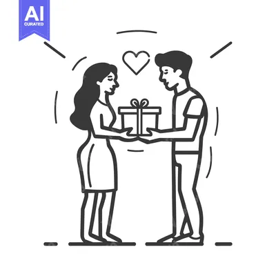 Premium design asset: Man giving a gift to a woman with a heart above them