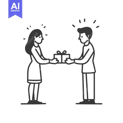 Aset premium populer: Man giving a gift to a woman with a surprised expression