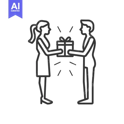 Aset desain premium: Man giving a woman a gift with a bow