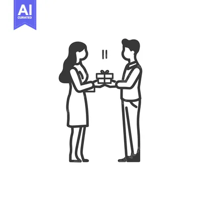 Aset desain premium: Man Giving Gift to Woman with Exclamation Marks Above Them