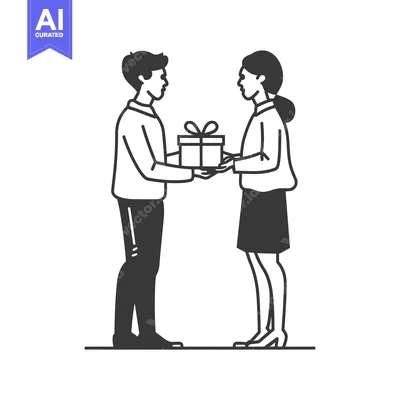 Aset desain premium: Man Giving Gift to Woman with Smiling Expression