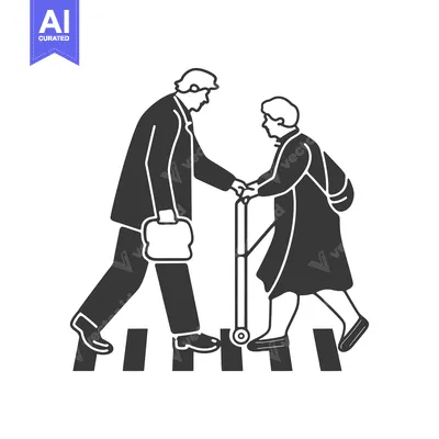 Aset premium populer: Man helping an elderly person cross the street with a walker