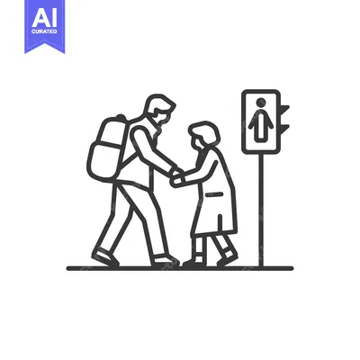 Popular premium asset: Man Helping Child Cross Street with Pedestrian Sign