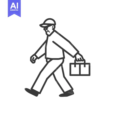 Premium design asset: Man in a cap and sunglasses walking while carrying a briefcase