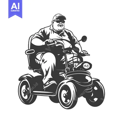 Premium design asset: Man in a cap driving a mobility scooter