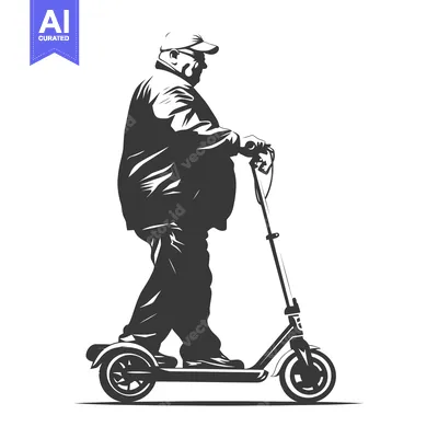 Aset premium populer: Man in a cap riding an electric scooter