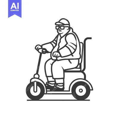 Aset desain premium: Man in a Hat Riding a Mobility Scooter
