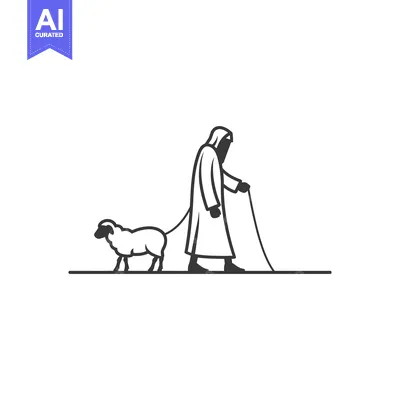 Man in a Robe Leading a Sheep with a Staff