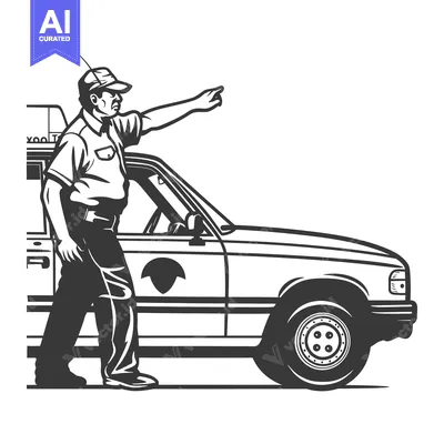 Man in Hat Pointing Toward Pickup Truck
