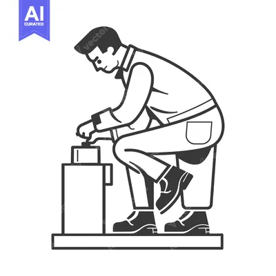 Aset desain premium: Man in overalls operating a machine with a lever