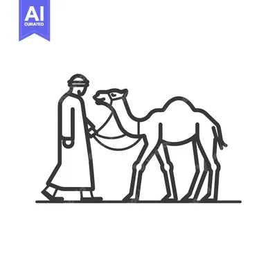 Aset premium populer: Man in Traditional Clothing Leading a Camel with a Rope