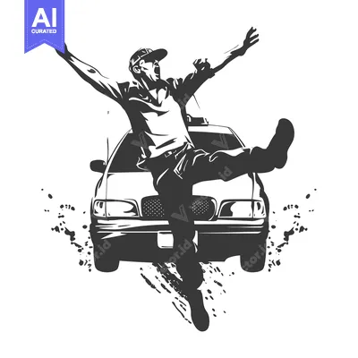 Premium design asset: Man Jumping Out of a Car With Arms Raised