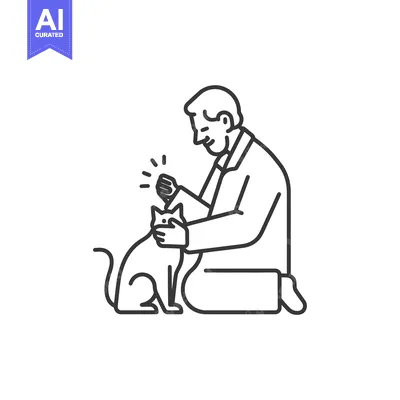 Aset desain premium: Man Kneeling and Petting a Cat