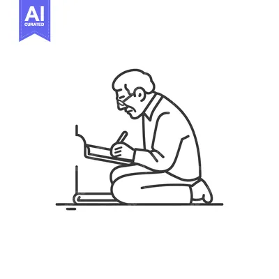 Aset desain premium: Man Kneeling and Writing on a Pad