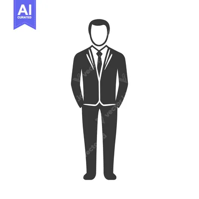 Aset premium populer: A grayscale icon depicting a man wearing a suit and tie