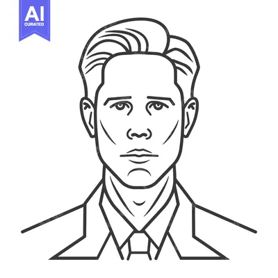 Aset premium populer: A Front Facing Black and White Illustration of a Male Portrait