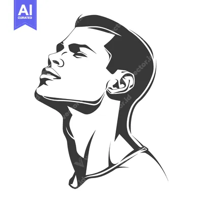 Aset premium populer: A stylized portrait of a person gazing upwards at the sky