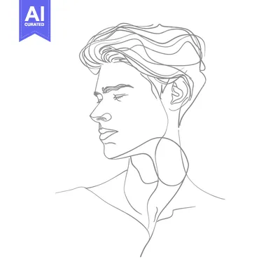 Aset desain premium: A linear drawing of a man with closed eyes facing left