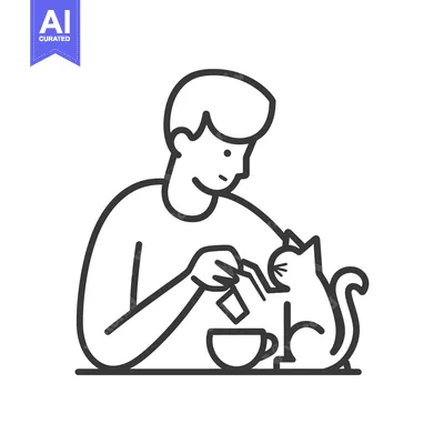 Aset desain premium: Man making tea with a cat watching