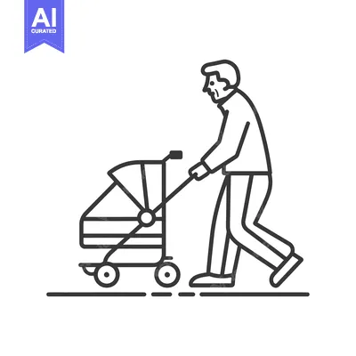 Aset premium populer: Man pushing a baby stroller along a sidewalk