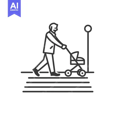 Aset premium populer: Man pushing a stroller with a baby inside on a sidewalk
