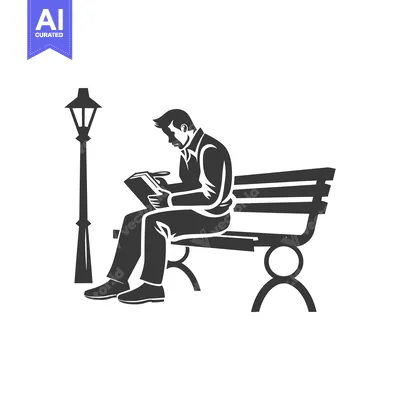 Man reading a book on a park bench under a street lamp