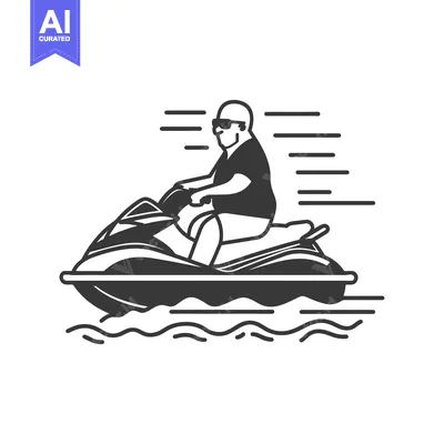 Aset desain premium: Man riding a jet ski on a wavy surface