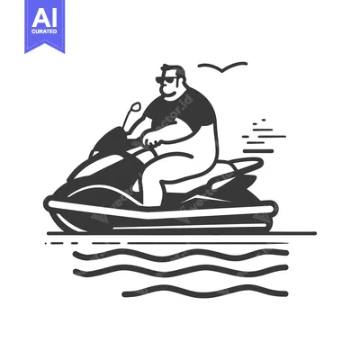 Aset premium populer: Man Riding a Jet Ski on Water with a Seagull Flying Overhead