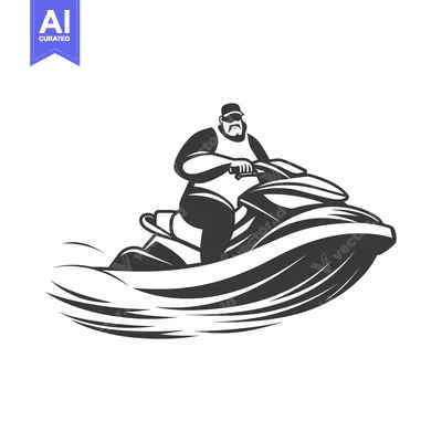 Aset desain premium: Man Riding a Jet Ski Over Waves