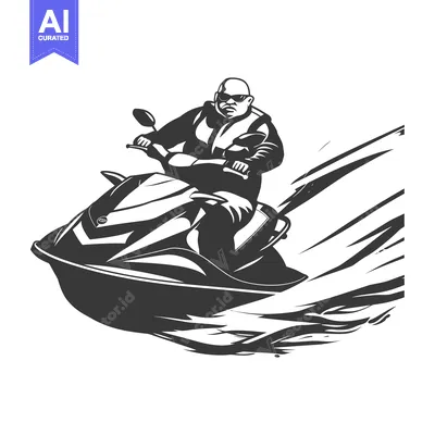 Aset desain premium: Man Riding a Jet Ski Through Waves