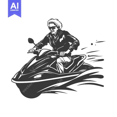 Aset desain premium: Man Riding A Jet Ski With Speed Lines Behind Him