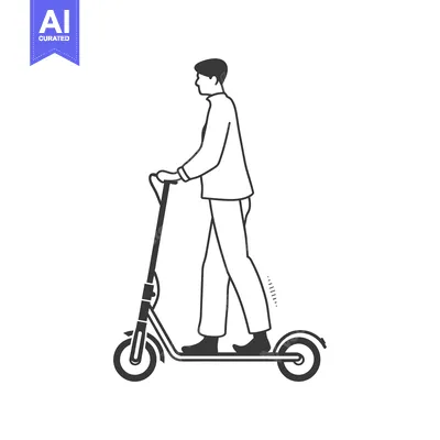 Aset premium populer: Man Riding an Electric Scooter, Side View