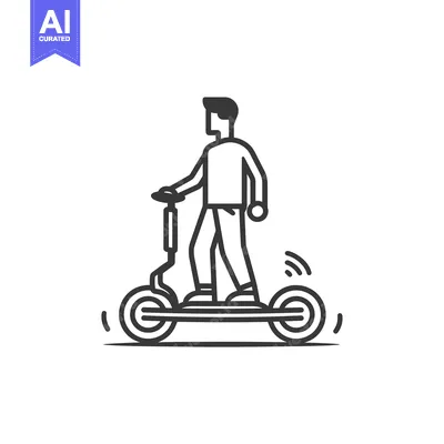 Popular premium asset: Man Riding an Electric Scooter with a Simple Line Art Style