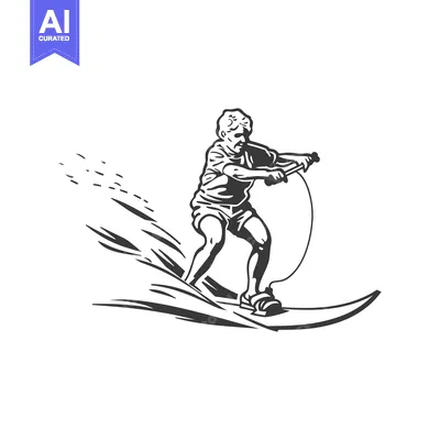 Aset premium populer: Man riding a water ski on a wave