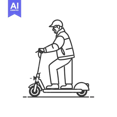 Aset premium populer: Man Riding Electric Scooter