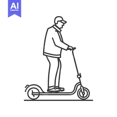 Aset desain premium: Man Riding Electric Scooter with Cap and Jacket