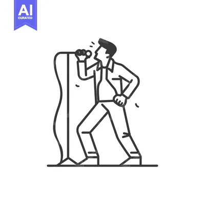 Aset premium populer: Man Singing Into Microphone with Stand and Cable
